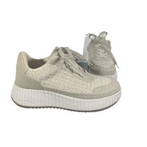 Dolce Vita Women’s Beige Woven Platform Sneakers 8.5 Casual Lace-Up Shoes